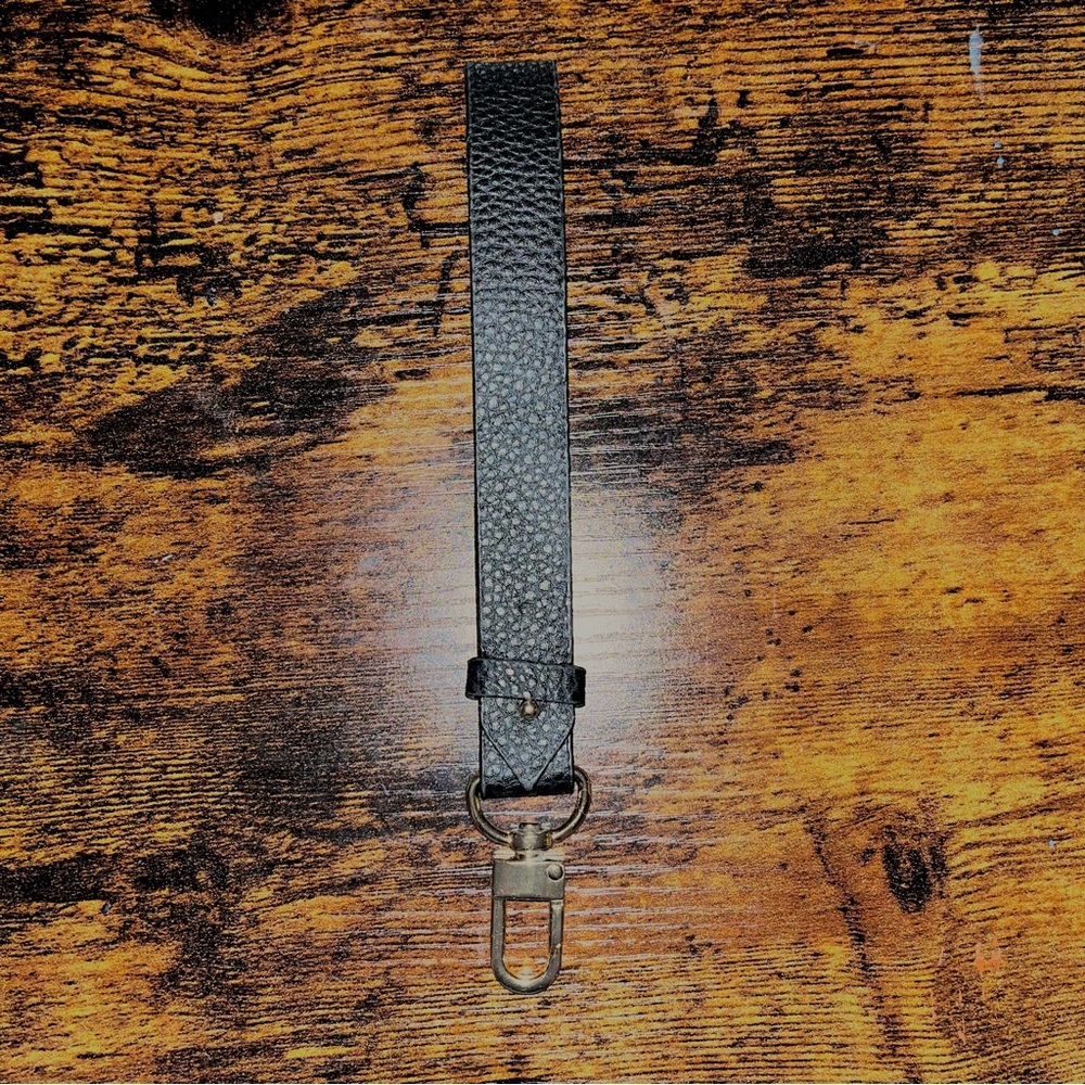 black keychain wrist chain key holder with clasp adjustable faux leather